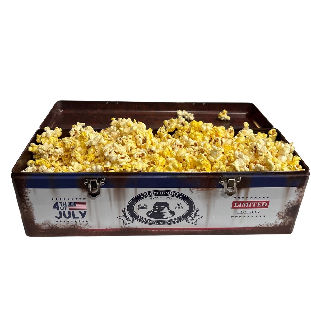 Southport Fishing Tackle Box Limited Ed 4th of July I Know What You Popcorn Tin